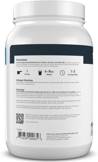Transparent Labs Grass-Fed Whey Protein Isolate - Naturally Flavored, Gluten Free Whey Protein Powder with 28g of Protein per Serving & 9 Amino Acids - 30 Servings, Dark Chocolate