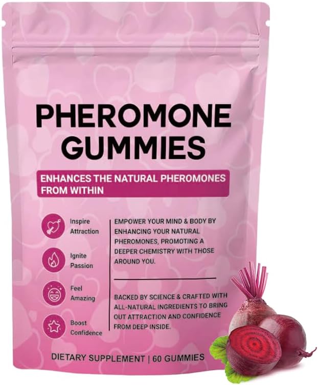 Pheromone Gummies for Women, Feminine Balance Gummies, Strawberry Flavor, Vegan, Gluten Free, Pink, 60 Gummies