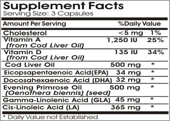 Cod Liver Oil Concentrate 500mg and Evening Primrose 500mg ~ 200 Capsules - No Additives ~ Naturetition Supplements