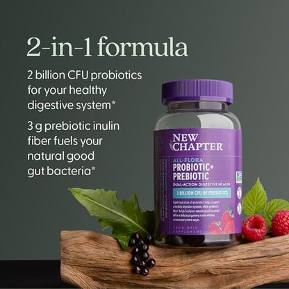New Chapter Probiotic Gummies for Women and Men,All-Flora (1 Month Supply) – 55% Less Sugar+,Formulated for Holistic Gut Health Support with Probiotics+Prebiotic Fiber+100% Vegan+Non-GMO,(Pack of 2)