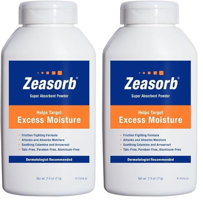 Zeasorb Body Powder, Foot & Body | Excess Moisture Control | Dermatologist Recommended | Friction-Fighting Formula | 2.5 oz Pack of 2