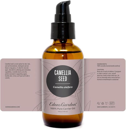 Edens Garden Camellia Seed Carrier Oil- 100% Pure Premium Cold Pressed & Hexane Free, Natural Moisturizer for Face, Skin, Hair, Scalp & Nail Care, Diluting Essential Oils & Massage 118 ml (4 fl oz)