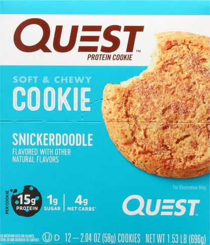 Quest Nutrition Snickerdoodle Protein Cookie,15g Protein,1g Sugar,4g Net Carbs,Keto Friendly,High-Protein,Low Carb;,12 Count (Pack of 2)