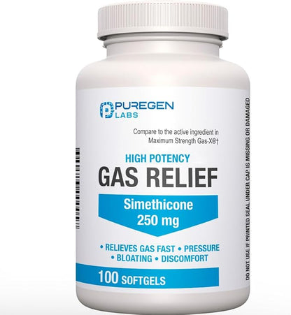 Maximum Strength Gas Relief Softgels with Simethicone 250 mg Relieve Pressure, Bloating and Painful Discomfort Compare to Gas-X and Phazyme -100 Count