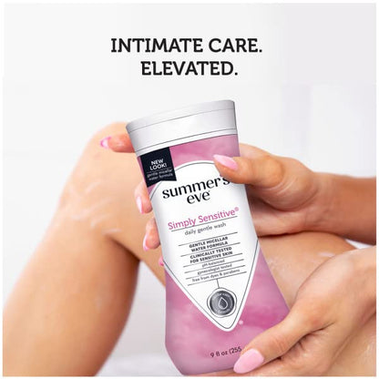 Summer's Eve Simply Sensitive Daily Gentle Feminine Wash, Removes Odor, pH balanced, 9 fl oz (Pack of 6)