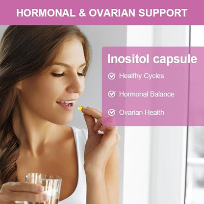 Myo-Inositol & D-Chiro Inositol - Hormone Balance & Healthy Ovarian Support for Women - 100% All Natural PCOS Support Supplement - Made in the USA - Vegan Gel Capsule - Reduce Facial Hair Growth