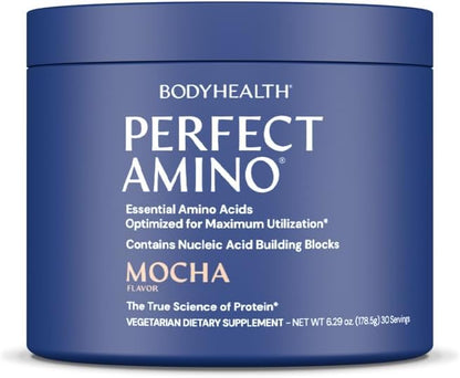 BodyHealth PerfectAmino Powder - BCAA and EAA Powder for Pre and Post Workout - Amino Acid Energy Drink for Men and Women to Support Lean Muscle and Recovery - Mocha - 30 Servings