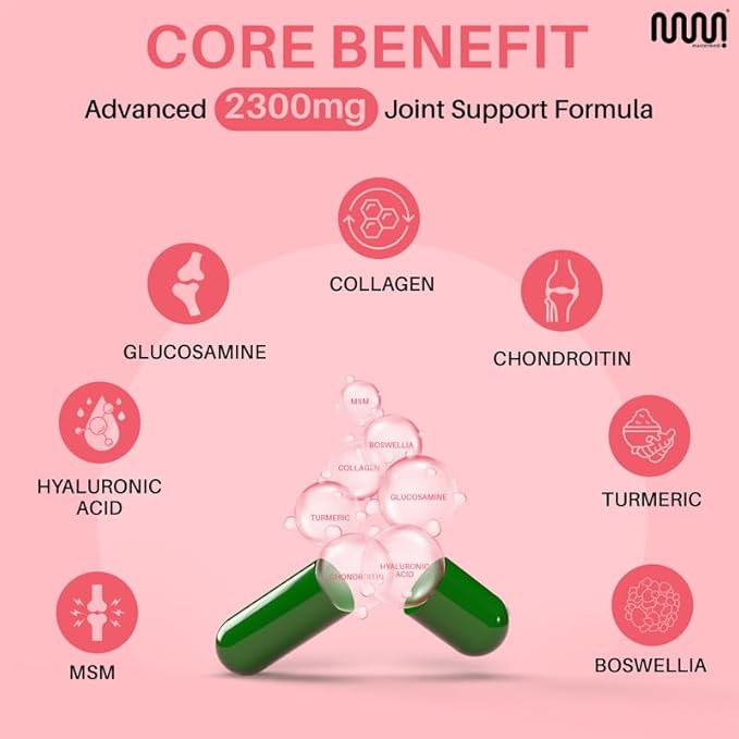mastermedi Glucosamine Chondroitin MSM Collagen Capsules – 2300mg Joint Support Formula – with Turmeric, Boswellia, Hyaluronic Acid – Mobility & Flexibility Support – 120 Capsules, 30-Day Supply