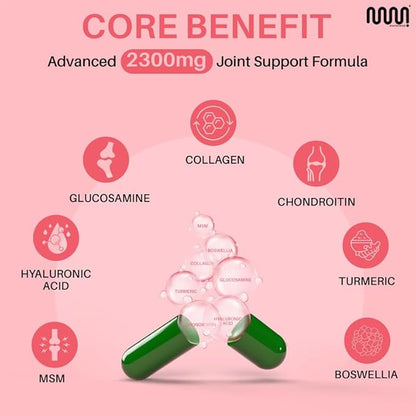 mastermedi Glucosamine Chondroitin MSM Collagen Capsules – 2300mg Joint Support Formula – with Turmeric, Boswellia, Hyaluronic Acid – Mobility & Flexibility Support – 120 Capsules, 30-Day Supply