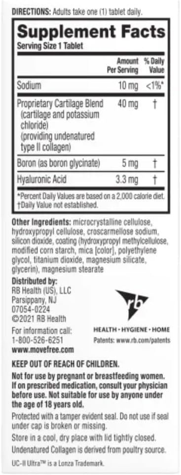 Move Free Ultra 3X Triple Action Type II Collagen and Boron Joint Support Supplement, Supports Cartilage & Bones in 1 Tiny Pill Per Day, 30 Tablets/30 Servings (3 Pack)