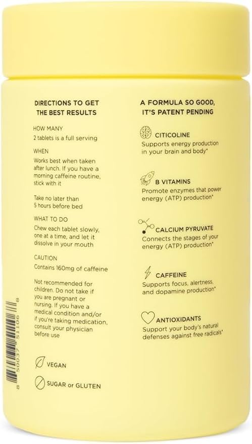 The Anytime You Need Energy Vitamin for Sustained Energy, Focus & Alertness with Jitter-Free Caffeine, 60 Chewable Energy Supplements (30 Servings), Mixed Berry