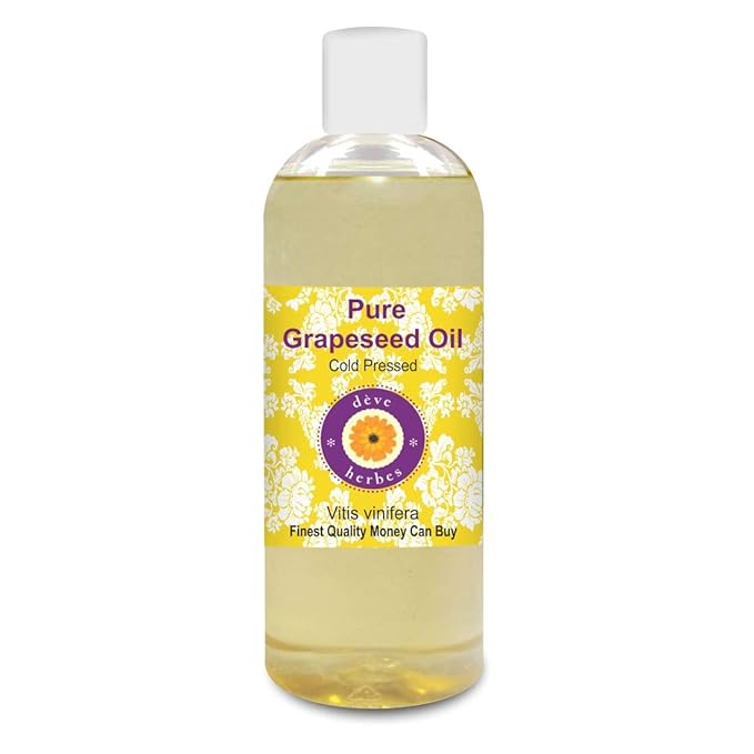 Deve Herbes Pure Grapeseed Oil (Vitis vinifera) 100% Natural Therapeutic Grade Cold Pressed 200ml (6.76 oz)
