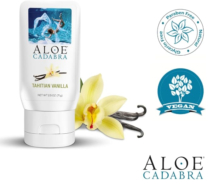 Aloe Cadabra Flavored Personal Lubricant and Vaginal Moisturizer, Organic Edible Aloe Lube for Men, Women and Couples, Non-Staining, pH Balanced, Toy Compatible (Tahitian Vanilla, 2.5 Ounces, 2 Pack)