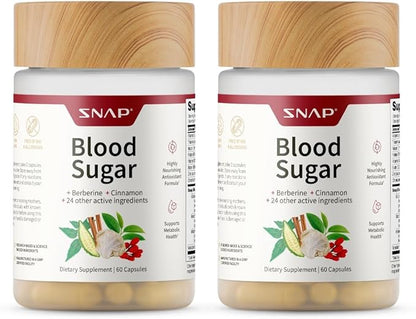 Snap Supplements Blood Sugar Blend with Berberine, CoQ10, Cinnamon, and Gymnema to Support Already Healthy Blood Sugar, Metabolic Health and Energy, Sugar Free, 60 Capsules 2-Pack (Packaging May Vary)