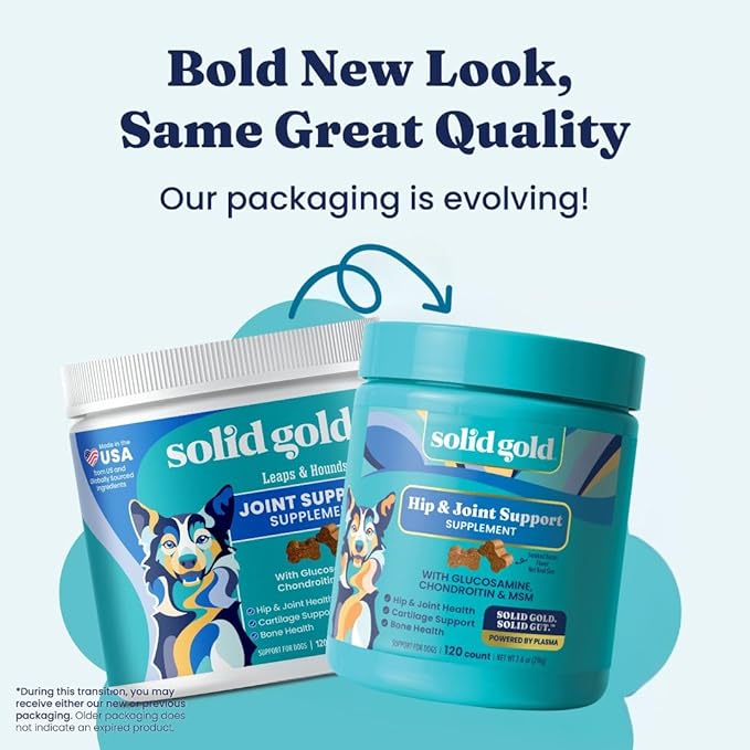 Solid Gold Hip and Joint Supplement for Dogs - Glucosamine Chondroitin MSM for Hip & Joint Pain Relief for Dogs - Puppy, Adult & Senior Dog Supplements for Dog Arthritis Pain Relief & Mobility - 120ct