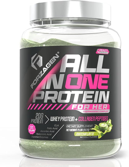 Forzagen All in One Protein for Her, Protein Powder for Women with Collagen Peptides (2 Pound (Pack of 1), Matcha Latte)