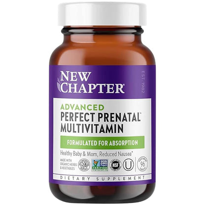 New Chapter Perfect Prenatal Vitamins - 96ct, Organic Prenatal Vitamins, Non-GMO Ingredients for Healthy Baby & Mom - Folate (Methylfolate), Iron, Vitamin D3, Fermented with Whole Foods and Probiotics