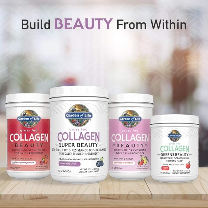 Garden of Life Grass Fed Collagen Powder, Blueberry Acai, Hydrolyzed Collagen Peptides Powder Supplement Drink Mix, 20 Servings