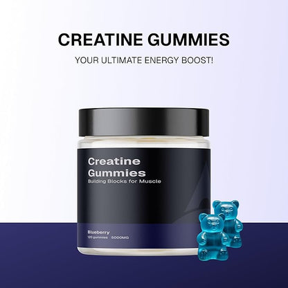 Creatine Monohydrate Gummies 5g,Sugar-Free,for Men & Women to Support Muscle Recovery, Performance and Strength, Blueberry Flavor, 120 Gummies, Rocket 22.