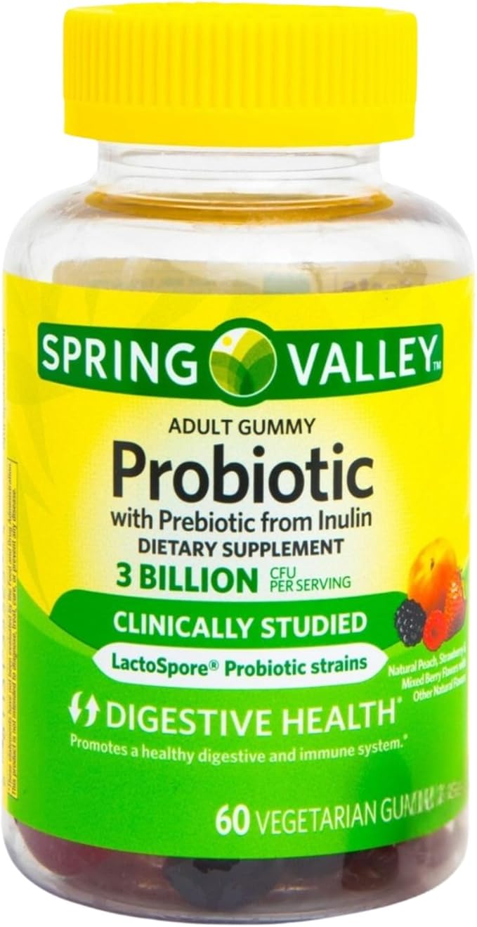 Probiotics Women and Men – 60 Vegetarian Gummies, 3 Billion CFU with Inulin, Digestive Health Supplement, Assorted Peach Strawberry Mixed Berry Flavors (Pack of 1)