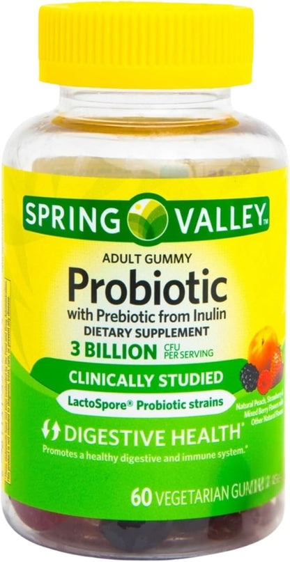 Probiotics Women and Men – 60 Vegetarian Gummies, 3 Billion CFU with Inulin, Digestive Health Supplement, Assorted Peach Strawberry Mixed Berry Flavors (Pack of 1)