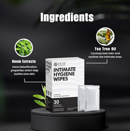 Skin Elements Intimate Hygiene Wipes | Unisex | pH balanced Wipes | Tea Tree Oil & Neem Extracts | 30 Individual Wipes | Pre and Post Intimacy
