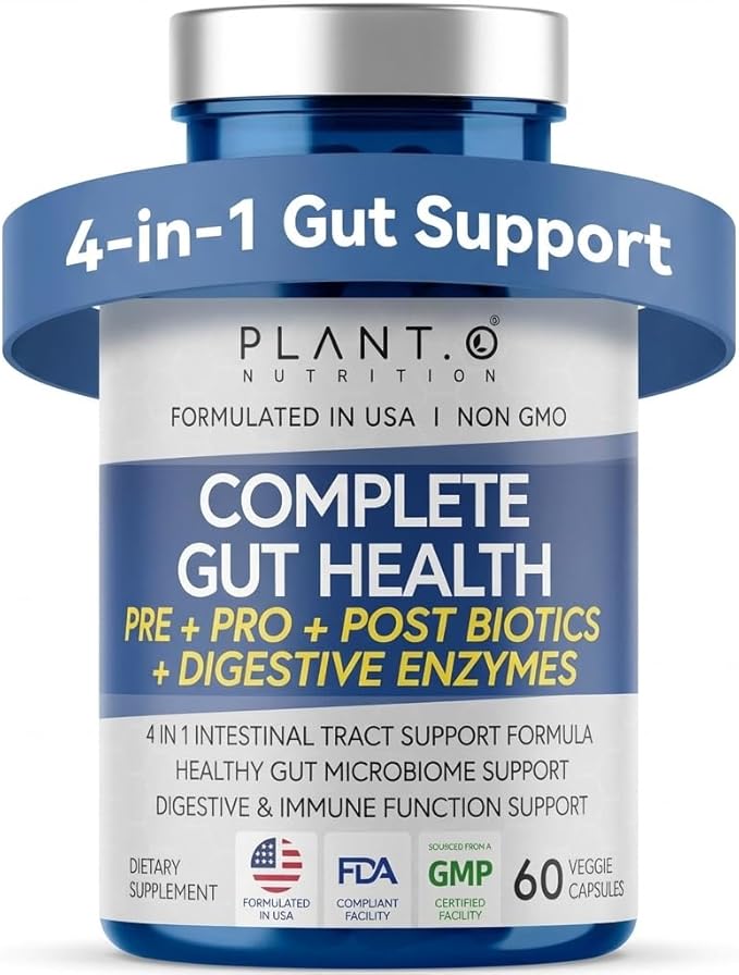 4-in-1 Gut Health Support – Prebiotics + Probiotics + Postbiotics + Digestive Enzymes – DE111 Spore Probiotic for Digestive Support & Bloating – Non-GMO, Made in USA – 60 Veggie Capsules