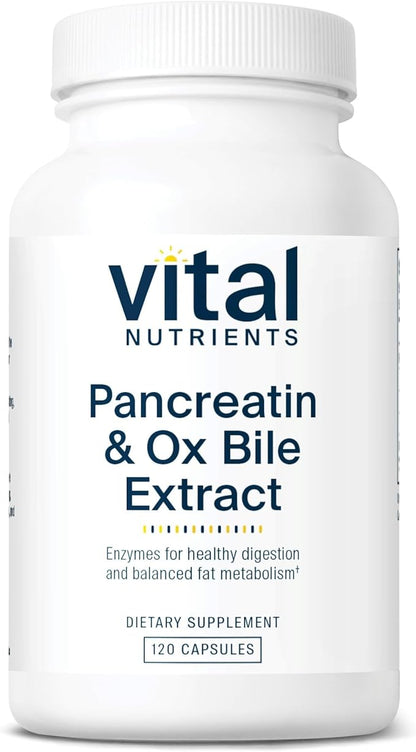 Vital Nutrients Pancreatin & Ox Bile Extract 500mg - Natural Digestive Enzymes for Women & Men - Supports Digestion of Protein, Fat, and Carbohydrates*- Gluten, Dairy & Soy Free - 120 Capsules