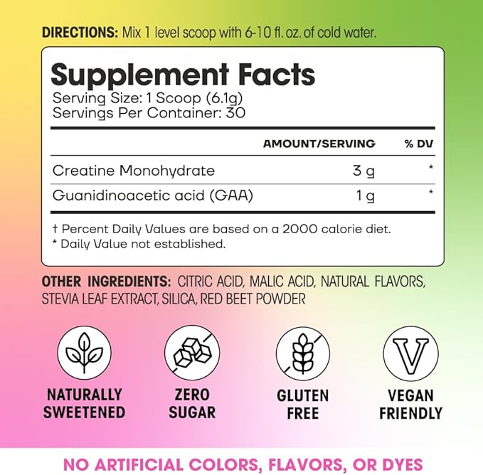 Fit & Lean Creatine for Women, My Lean Creatine Powder Complex with GAA, Muscle Performance, Cognitive Function and Less Bloating, Reduced Water Retention (6.46 Ounce (Pack of 1), Rainbow Sherbert)