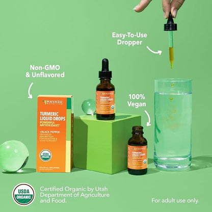 USDA Organic Turmeric Liquid Drops with Black Pepper - 1000mg Curcumin Supplement for Immune & Digestive Health - 30 Servings - Enhanced Absorption - Non-GMO, Vegan, Gluten Free - Unflavored, 1 Fl Oz