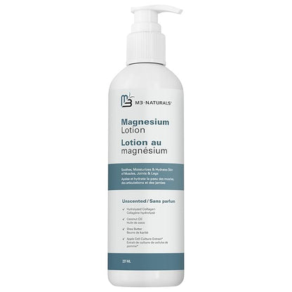 Unscented Magnesium Lotion for Sleep & Leg Cramps, Suitable for Sensitive Skin, Helps with Muscle Relaxation, Soothes Tired Legs & Foot Aches and Supports Restful Nights, 8 fl oz by M3