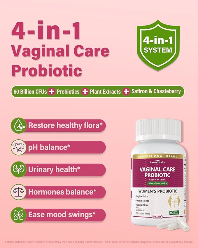Vaginal Probiotics for Women pH Balance with Prebiotics - 60 Billion Womens Probiotic for Vaginal Flora, Odor, Yeast & Digestive Health with Saffron, Cranberry, Vegan & Non-GMO | 180 Caps