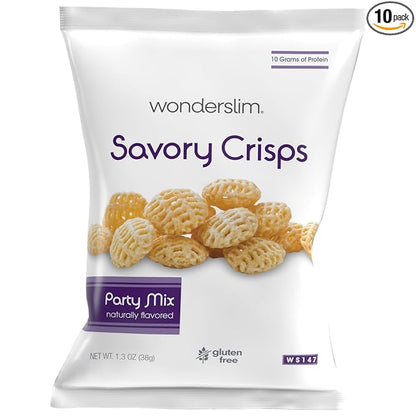 WonderSlim Protein Snack Chips, Party Mix, Low Fat & Gluten Free (10ct)