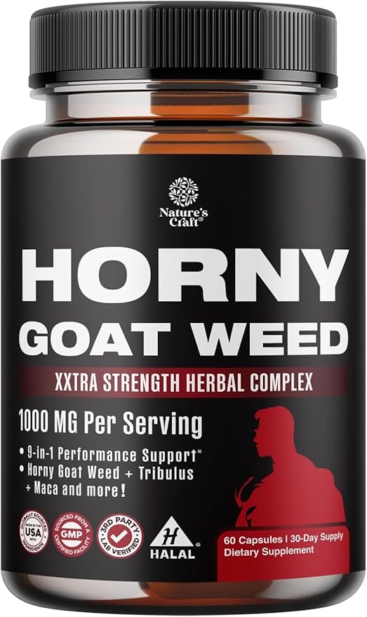 Horny Goat Weed for Men - Extra Strength Male Supplement with Black Maca Root, Tongkat Ali, Saw Palmetto & Panax Ginseng Extract for Stamina & Energy - 60 Count