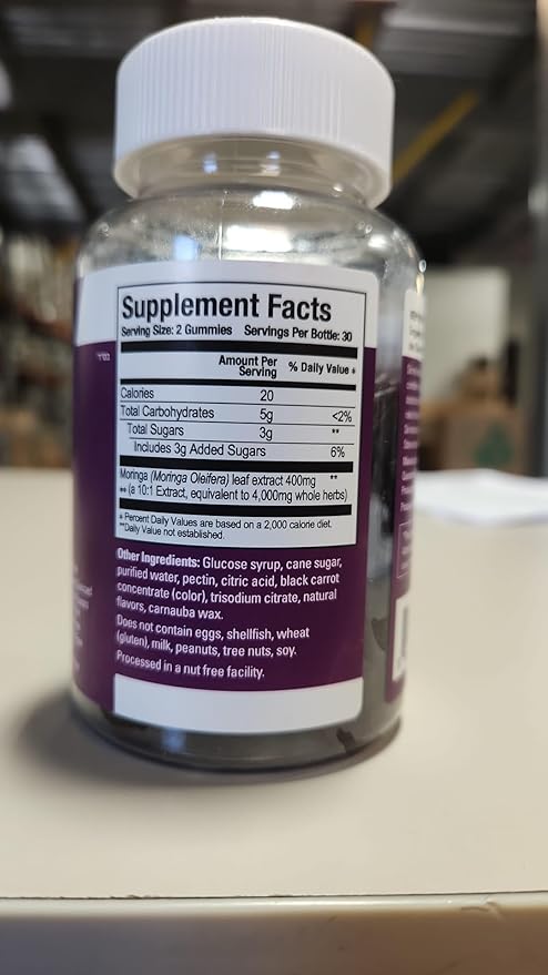 Viteey Moringa Gummies - 4,000mg [from 400mg of 10:1 Extract] of Moringa Supplement Super Greens Gummies - Antioxidant Wellness and Digestive Support - Vegan, Gluten Free - 60 Count