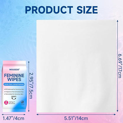 Feminine Hygiene Wipes for Women, pH Balanced & Hypoallergenic Intimate Wipes, Alcohol-Free, Gentle Female Personal Wipes, Convenient Mini Packs for Daily Use & On-The-Go，64 Wipes (Pack of 8)