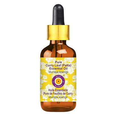 Deve Herbes Pure Curry Leaf (Patta) Essential Oil (Murraya koenigii) with Glass Dropper Steam Distilled 10ml (0.33 oz)