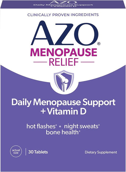 AZO® Daily Menopause Relief + Vitamin D to Support Strong Bones, Menopause Supplements for Women, Reduces Hot Flashes and Night Sweats* - 30 Count