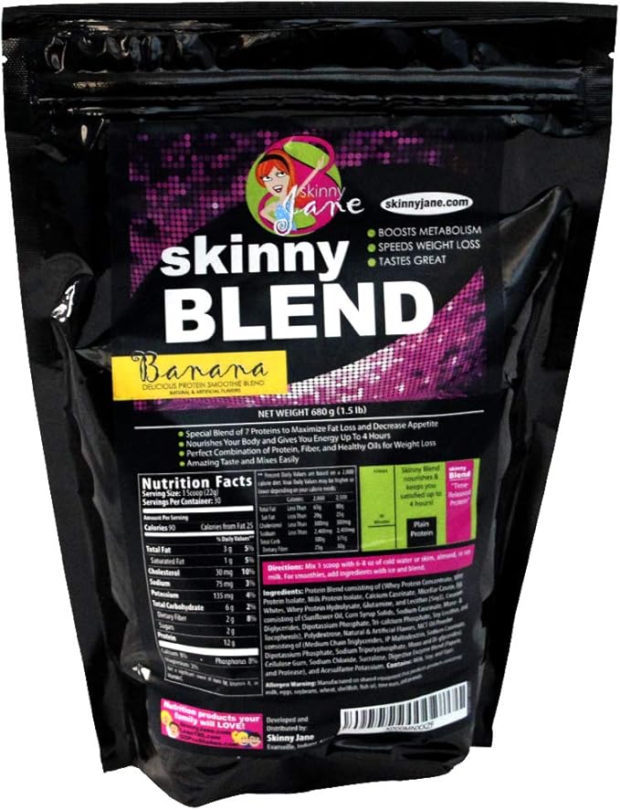 Skinny Blend- Best Tasting High Protein Shake for Women - Low Carb & Keto Friendly Meal Replacement - Satisfy Hunger & Boost Energy - Delicious Smoothie Flavor - 30 Shakes - Banana