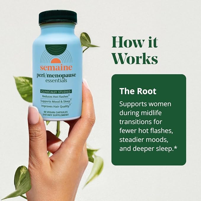 Semaine Peri/Meno Essentials - 60 Count Vegan Capsules - Clinically Studied to Ease Hot Flashes, Support Mood, Restore Hormone Balance - Non-GMO, Hormone-Free, Soy-Free
