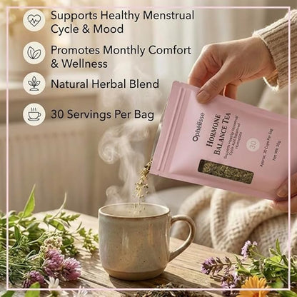 Ophelisse Hormone Balance Tea for Women - Loose Leaf Red Raspberry & Spearmint Herbal Blend - Menstrual Cycle, PMS & Occasional Discomfort Support - Caffeine Free Feminine Wellness, 30 Servings