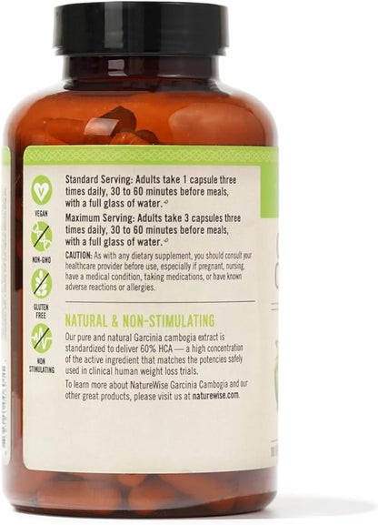 NatureWise Garcinia Cambogia - 60% HCA Concentration Extract,Natural Support for Weight Goals and Energy Levels - Vegan,Non-GMO,Gluten Free - 180 Capsules[2-6 Month Supply],(Pack of 2)
