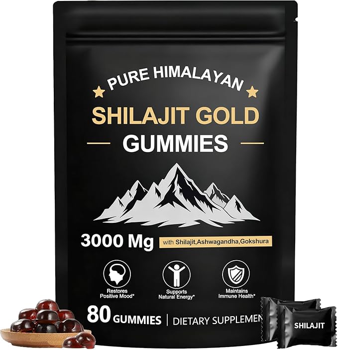 Shilajit Gummies for Men & Women, Rich in Ashwagandha Gaulshura Fulvic Acid 85 Micronutrients, No Added Sugar Non-GMO 100% Natural Organic, Energy Support & Overall Health, 80 Gummies