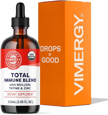 Vimergy USDA Organic Total Immune Blend* Liquid Supplement, 57 Servings Fast-Absorbing Immune Support – All-Season, Zinc, Thyme and Mullein Drops Non-GMO, Vegan, Immunity Support for Adults (115 mL)