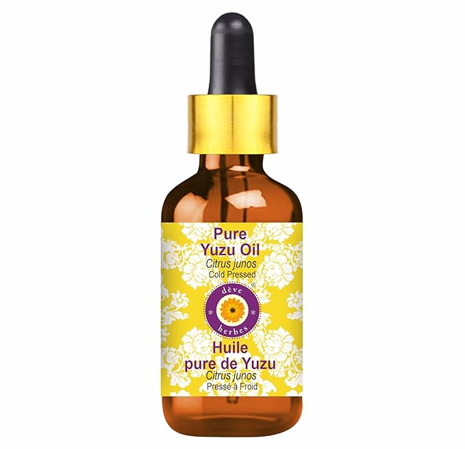 Deve Herbes Yuzu Oil (Citrus Junos) with Glass Dropper | Cold Pressed | Pure | Natural | Undiluted | For Diluting Essential oils | For Skin & Massage | Non-Sticky| Lightweight| Unisex | 15ml (0.50 oz)
