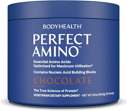 BodyHealth PerfectAmino Powder - BCAA and EAA Powder for Pre and Post Workout - Amino Acid Energy Drink for Men and Women to Support Lean Muscle and Recovery - Chocolate - 30 Servings