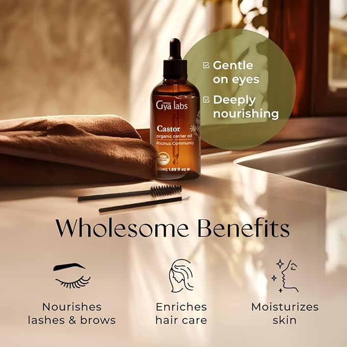 Gya Labs USDA Organic Castor Oil - 1.69 Fl Oz - Carrier Oil for Hair, Skin, Face, Scalp & Body Massage