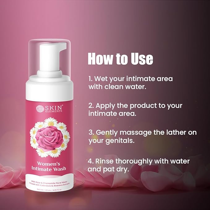 Skin Elements Intimate wash for Women 120 ml | with Rose Water, Chamomile, Calendula & Aloe Vera Extracts | Controls Bad Odor & Skin Discomforts | Restores the pH balance