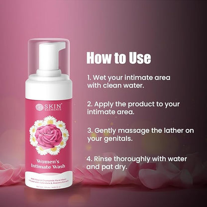 Skin Elements Intimate wash for Women 120 ml | with Rose Water, Chamomile, Calendula & Aloe Vera Extracts | Controls Bad Odor & Skin Discomforts | Restores the pH balance