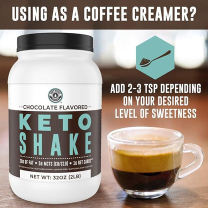 Keto Meal Replacement Shakes, Chocolate, 2lbs, Low Carb Keto Protein Shake Mix, MCT Powder, Grass Fed Hydrolyzed Collagen Peptides, Keto Breakfast Shake, 20g Fat, 14g Protein, 1 Net Carb, Zero Sugar
